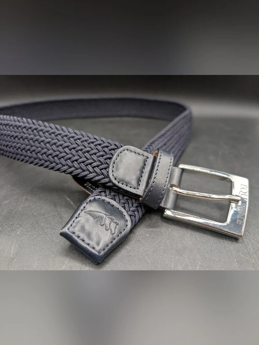 Equiline Ecalis Navy Blue Braided Elastic Belt with Leather Details